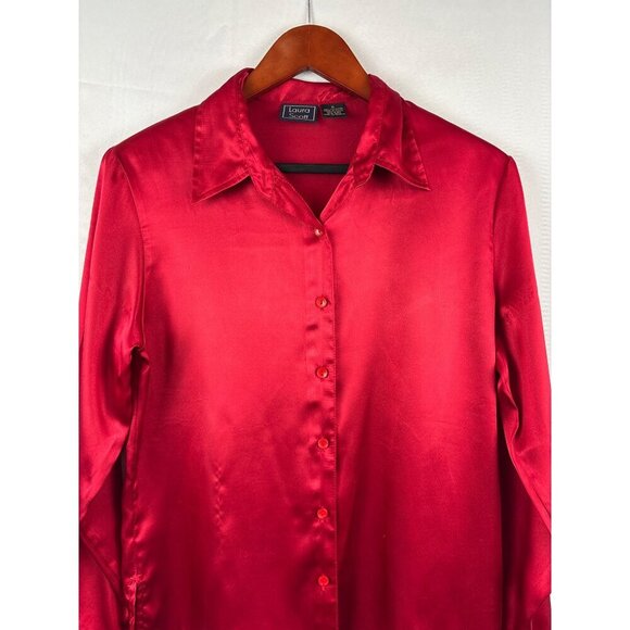 Laura Scott Womens Red Satin Button-Down Blouse Size 8 - Picture 1 of 4